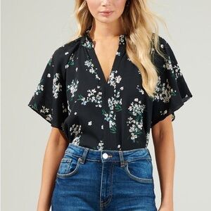 Sugarlips Black Floral Blouse